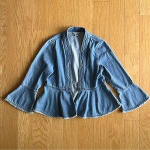 Tommy Bahama Light Blue Flared Sleeve Open Denim Jacket Small Beautiful